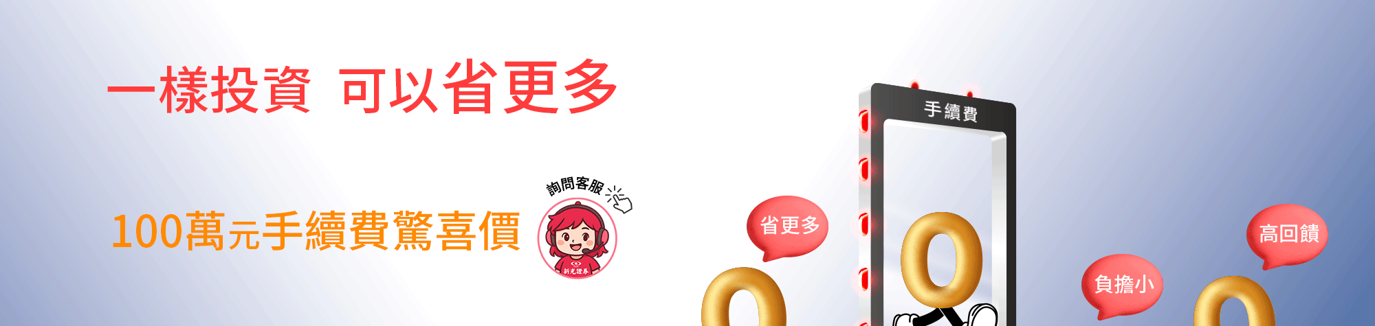 一樣投資，可以省更多，100萬元手續費驚喜價